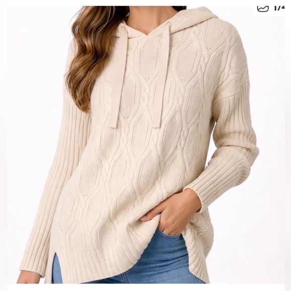 Fate Sweaters - Fate XXL Cable-Knit Hooded Sweater in Beige